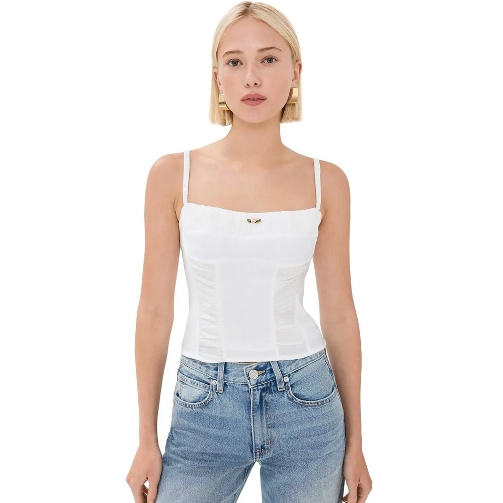 Reformation Emery Linen Top White Ruched Corset Camisole Size 8 NWT